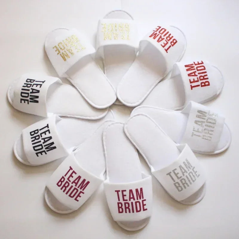 1 Pair Bride Shower Team Bride Wedding Decoration Bridesmaid Hen Party Spa Soft Slippers Ladies Bachelorette Party Supplies