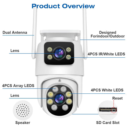 4K 8MP PTZ Dual Lens Wifi Camera Outdoor Night Vision Dual Screen Human Detection 4MP Security Protection Surveillance IP Camera