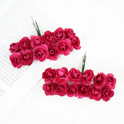 144pcs 2cm Artificial Mini Paper Rose Bouquet for Wedding Party Decoration Home DIY Wreath Gifts Scrapbooking Craft Fake Flowers