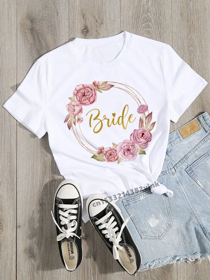 Lovely Team Bride Future Mariee Wedding Party Women Evjf Tee Shirt Casual ladies basic O-collar White Short Sleeved T-shirt Girl