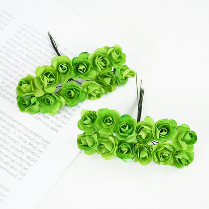 144pcs 2cm Artificial Mini Paper Rose Bouquet for Wedding Party Decoration Home DIY Wreath Gifts Scrapbooking Craft Fake Flowers