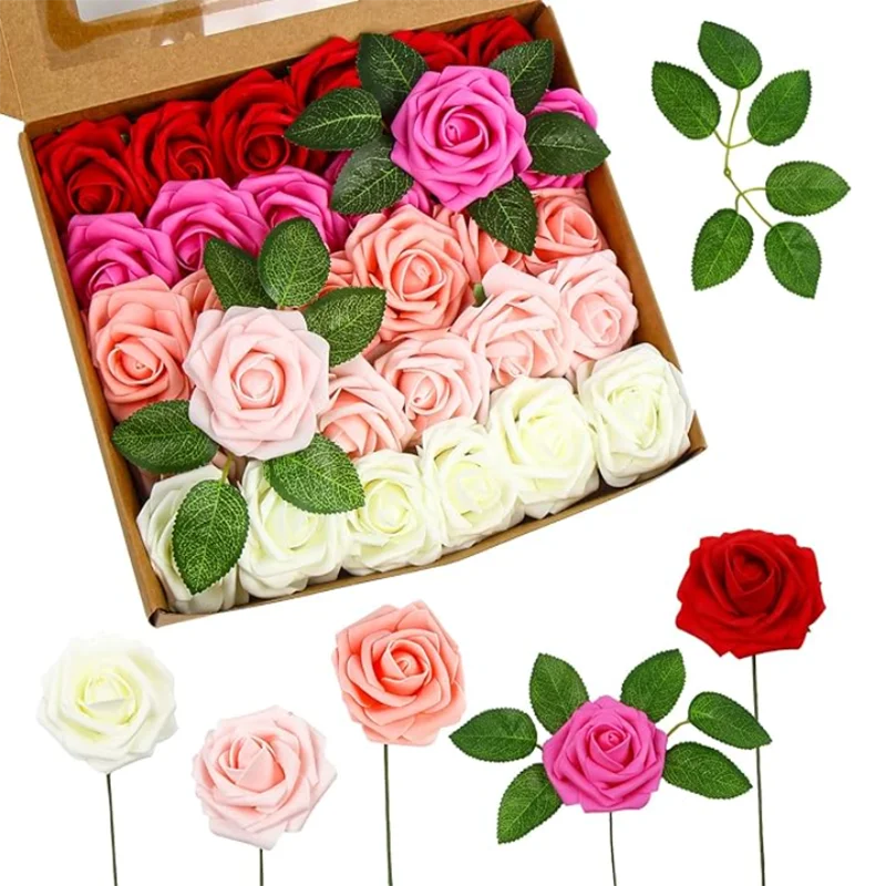 10/25/50Pcs Artificial Rose Flowers Foam Fake Faux Flowers Roses for DIY Wedding Bouquets Party Home Decor Garden Decoration