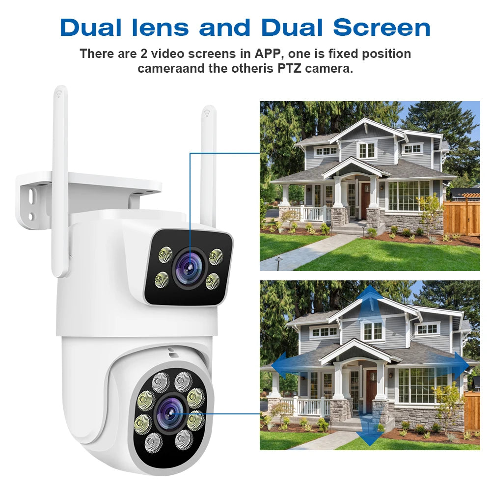 4K 8MP PTZ Dual Lens Wifi Camera Outdoor Night Vision Dual Screen Human Detection 4MP Security Protection Surveillance IP Camera