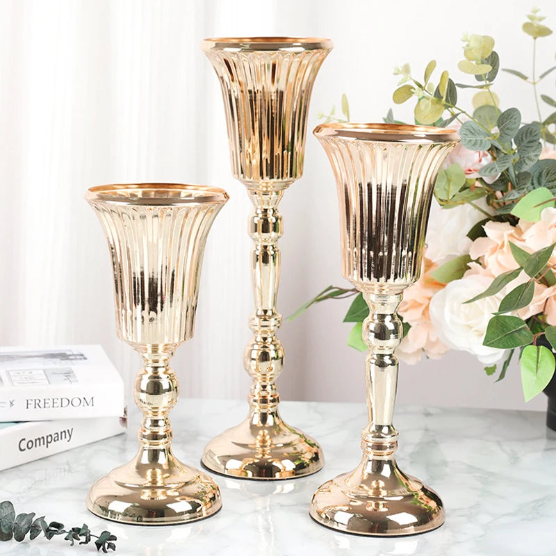 1PC Metal Trumpet Vases Wedding Party Props Centerpieces Flower Stand Candle Holder Welcome Area Road Guide Desktop Decor