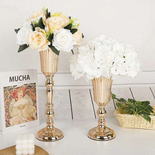 1PC Metal Trumpet Vases Wedding Party Props Centerpieces Flower Stand Candle Holder Welcome Area Road Guide Desktop Decor