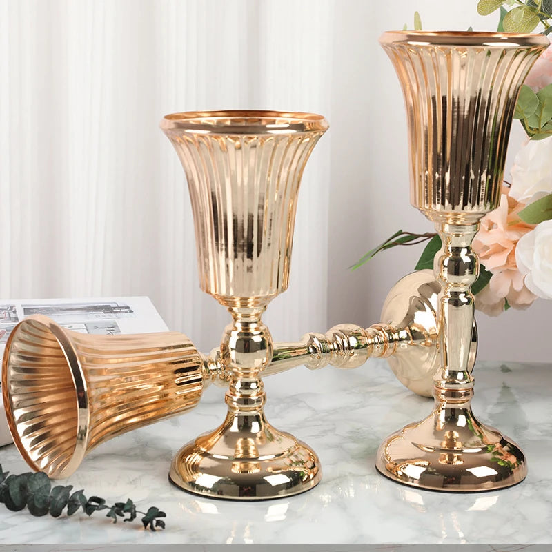 1PC Metal Trumpet Vases Wedding Party Props Centerpieces Flower Stand Candle Holder Welcome Area Road Guide Desktop Decor