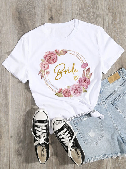 Lovely Team Bride Future Mariee Wedding Party Women Evjf Tee Shirt Casual ladies basic O-collar White Short Sleeved T-shirt Girl