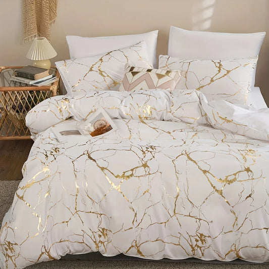 2/3pcs Bronzing Marble Print Down Comforter Set, Thickened Warm Quilt Core,Soft And Comfortable, Hotel Home Bedding