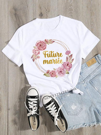 Lovely Team Bride Future Mariee Wedding Party Women Evjf Tee Shirt Casual ladies basic O-collar White Short Sleeved T-shirt Girl