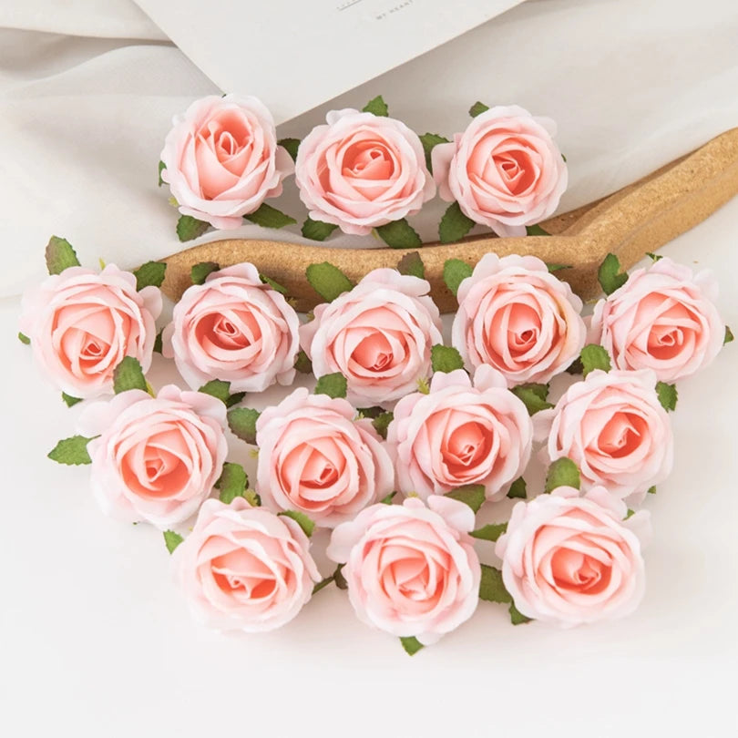 100Pcs Artificial Flower Silk Rose Head Diy Candy Box Home Christmas Decoration Garden Arch Wedding Bouquet Wreath Accessories