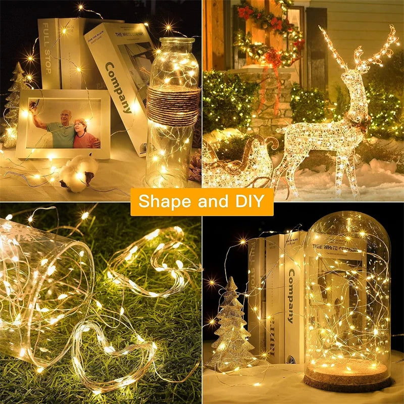 LED Curtain String Lights Christmas Garland Decor Fairy Light 8 Modes USB Remote Control Wedding Holiday Party for Bedroom Home