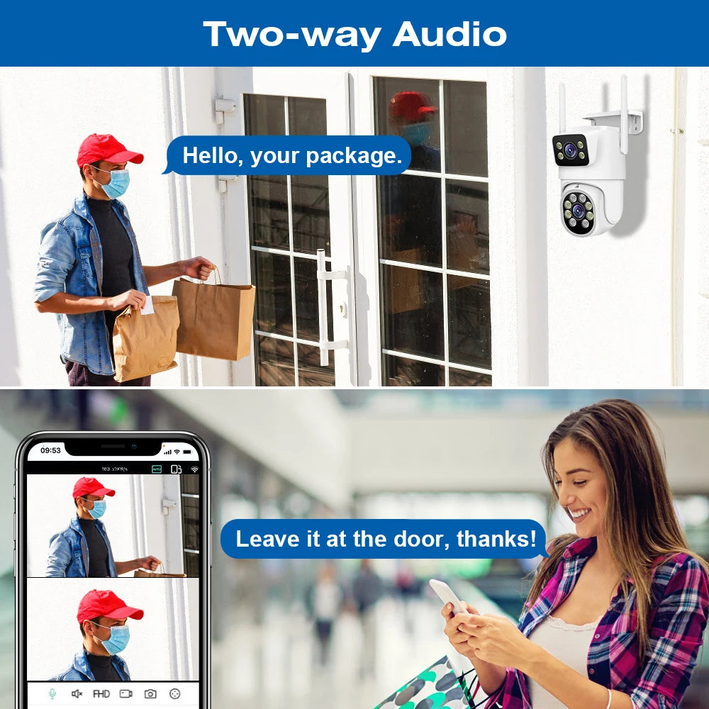 4K 8MP PTZ Dual Lens Wifi Camera Outdoor Night Vision Dual Screen Human Detection 4MP Security Protection Surveillance IP Camera