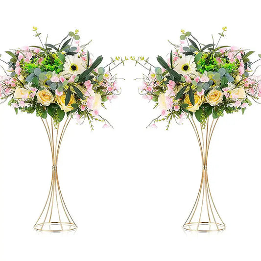 2PCS Gold Color Iron Flower Vases Wedding Flower Stands Arrangement Props Table Centerpiece Flowers Rack Home Decorations