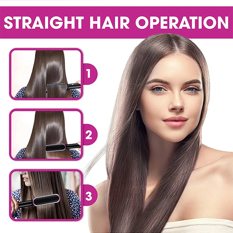 2-in-1 Portable Hair straightener Electric hair straightening comb PTC multi-function mini quick hot hair straightener