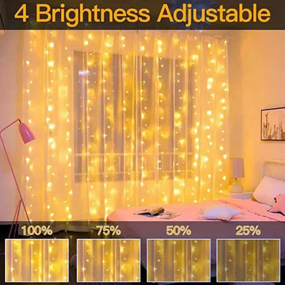 LED Curtain String Lights Christmas Garland Decor Fairy Light 8 Modes USB Remote Control Wedding Holiday Party for Bedroom Home