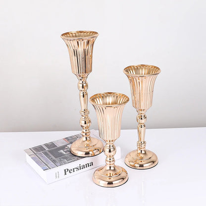 1PC Metal Trumpet Vases Wedding Party Props Centerpieces Flower Stand Candle Holder Welcome Area Road Guide Desktop Decor