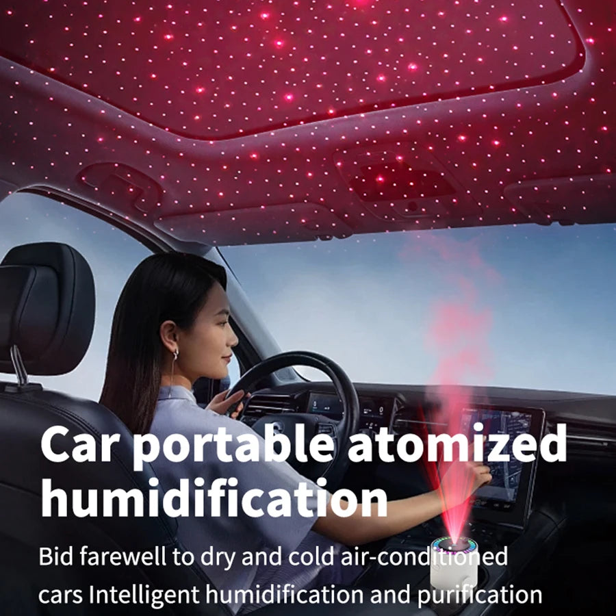 2024 New 280ML Portable Rotating Humidifier Car Diffuser Humidifier with With Projection Lights Colorful Marquee Ambient Light