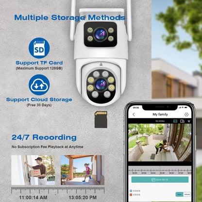 4K 8MP PTZ Dual Lens Wifi Camera Outdoor Night Vision Dual Screen Human Detection 4MP Security Protection Surveillance IP Camera