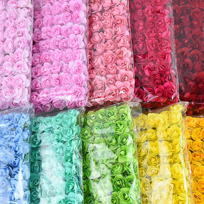 144pcs 2cm Artificial Mini Paper Rose Bouquet for Wedding Party Decoration Home DIY Wreath Gifts Scrapbooking Craft Fake Flowers