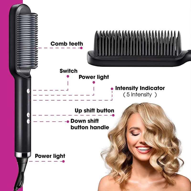 2-in-1 Portable Hair straightener Electric hair straightening comb PTC multi-function mini quick hot hair straightener