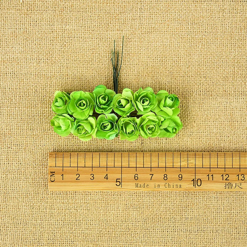 144pcs 2cm Artificial Mini Paper Rose Bouquet for Wedding Party Decoration Home DIY Wreath Gifts Scrapbooking Craft Fake Flowers