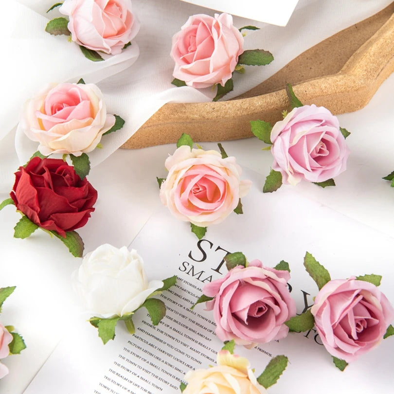 100Pcs Artificial Flower Silk Rose Head Diy Candy Box Home Christmas Decoration Garden Arch Wedding Bouquet Wreath Accessories