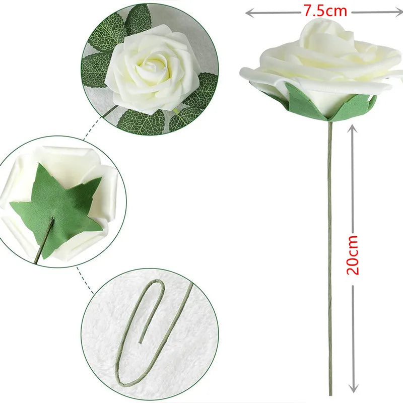 10/25/50Pcs Artificial Rose Flowers Foam Fake Faux Flowers Roses for DIY Wedding Bouquets Party Home Decor Garden Decoration