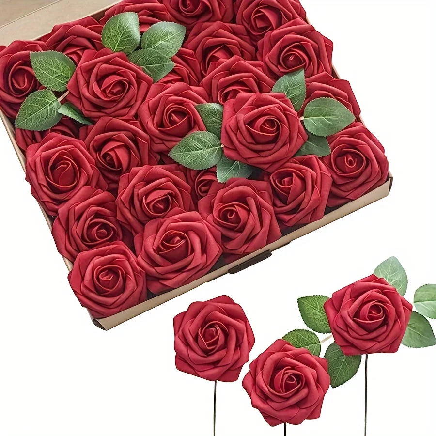 25pcs Artificial Flowers, Fake Flowers Roses  W/stem For DIY Wedding Bouquets Centerpieces Arrangements Party Home Decorations