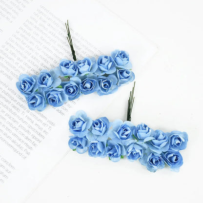 144pcs 2cm Artificial Mini Paper Rose Bouquet for Wedding Party Decoration Home DIY Wreath Gifts Scrapbooking Craft Fake Flowers