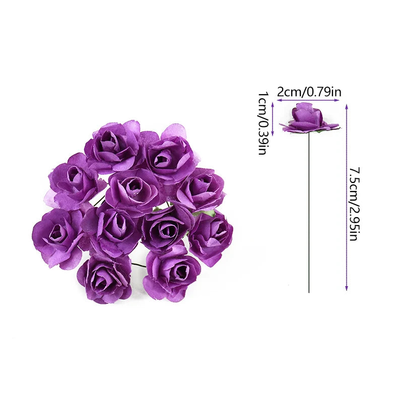 144pcs 2cm Artificial Mini Paper Rose Bouquet for Wedding Party Decoration Home DIY Wreath Gifts Scrapbooking Craft Fake Flowers