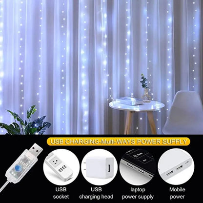 LED Curtain String Lights Christmas Garland Decor Fairy Light 8 Modes USB Remote Control Wedding Holiday Party for Bedroom Home