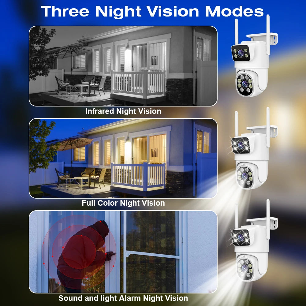 4K 8MP PTZ Dual Lens Wifi Camera Outdoor Night Vision Dual Screen Human Detection 4MP Security Protection Surveillance IP Camera